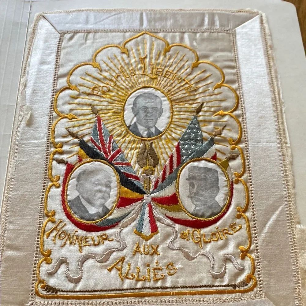 Hand embroidered WW1 satin memorial
